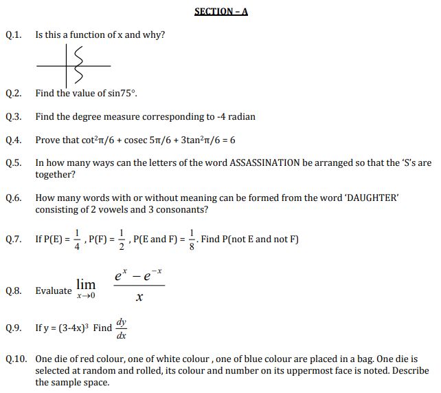 Class 11 Mathematics Sample Paper